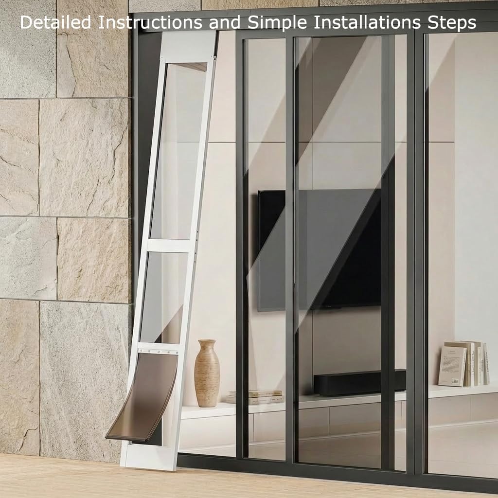 Dog Door for Sliding Glass Door, Adjustable Height 75 3/5" to 80", Aluminum Frame Sliding Door Dog Door Insert