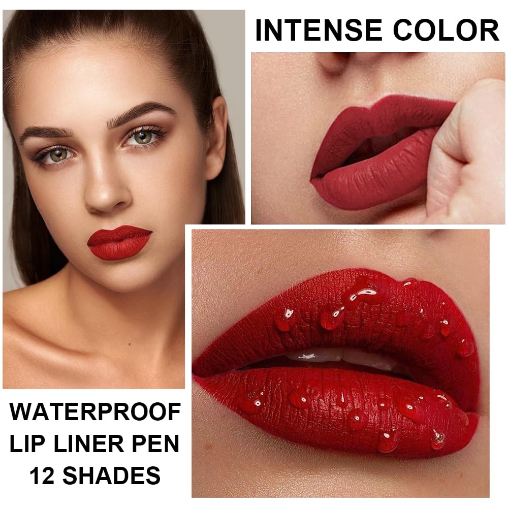 12 Colors Lip Liner Set, Matte Finish Series Lip Liners Pen, Set B