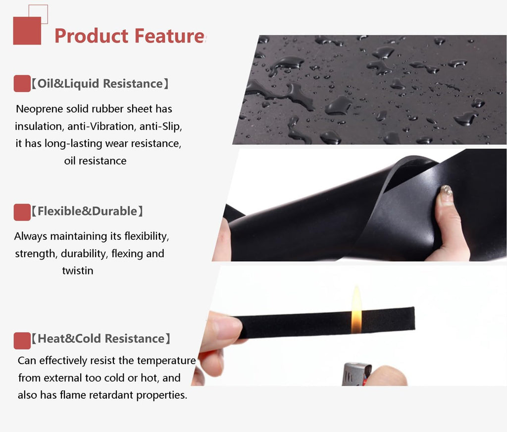 Neoprene Rubber Sheet Solid Rubber Strips Roll PadInsulation for Weather Stripping, Gasket, Shield, Costume, Seal, DIY (1/16" (.062") Thick, 12" Wide X 12" Long)