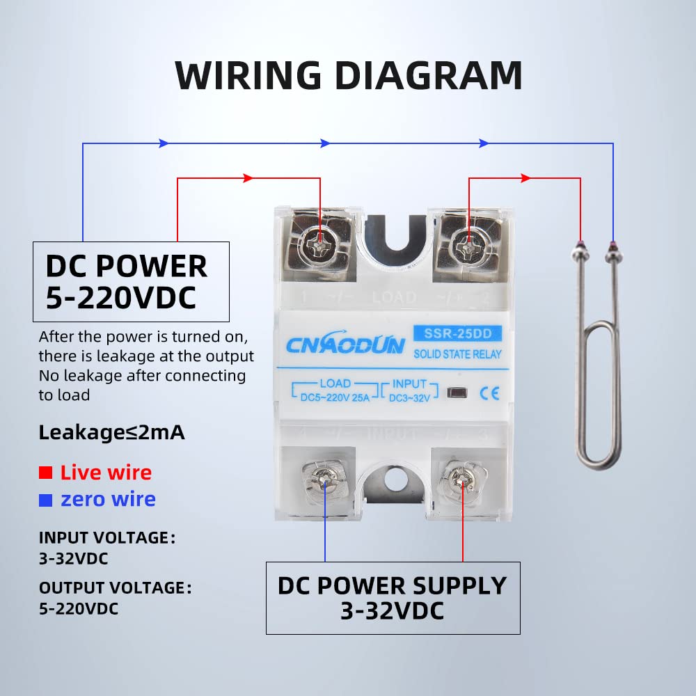 CNAODUN Solid State Relay SSR-25DD with Heat Sink DC to DC 25A Input 3-32VDC to Output 5-220VDC Single Phase