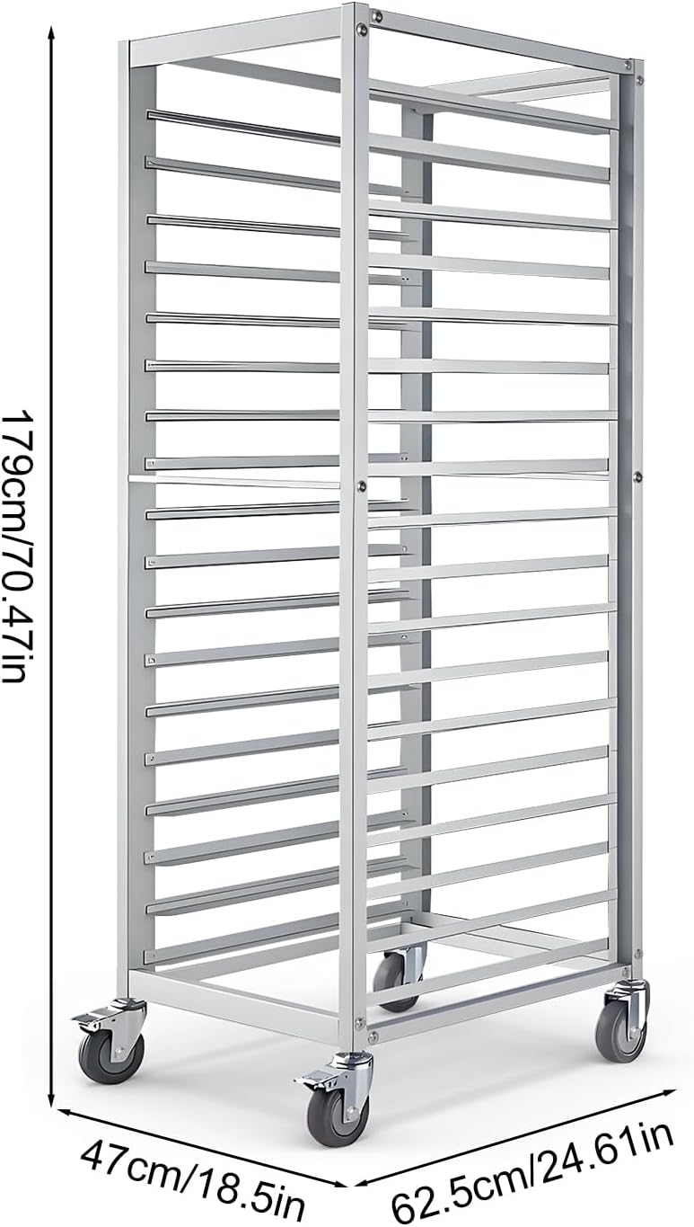 18 Tier Commercial Bakers Rack, Aluminum Bun Pan Rack with 4 Wheels