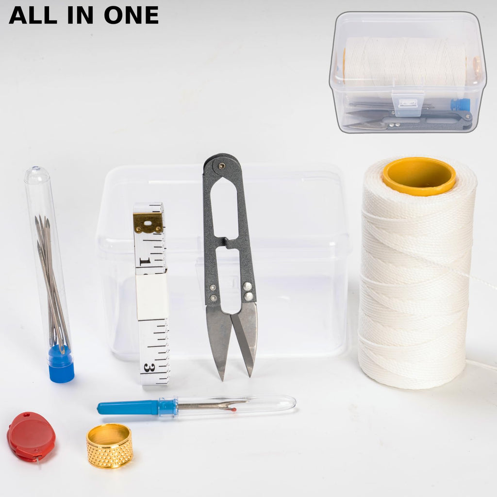 Sail Repair Kit with Sail Needle, Thick Waxed String Whipping Twine White