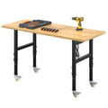 60" Rolling Workbench with Power Outlet, Solid Wood Heavy-Duty Work Bench