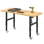 60" Rolling Workbench with Power Outlet, Solid Wood Heavy-Duty Work Bench
