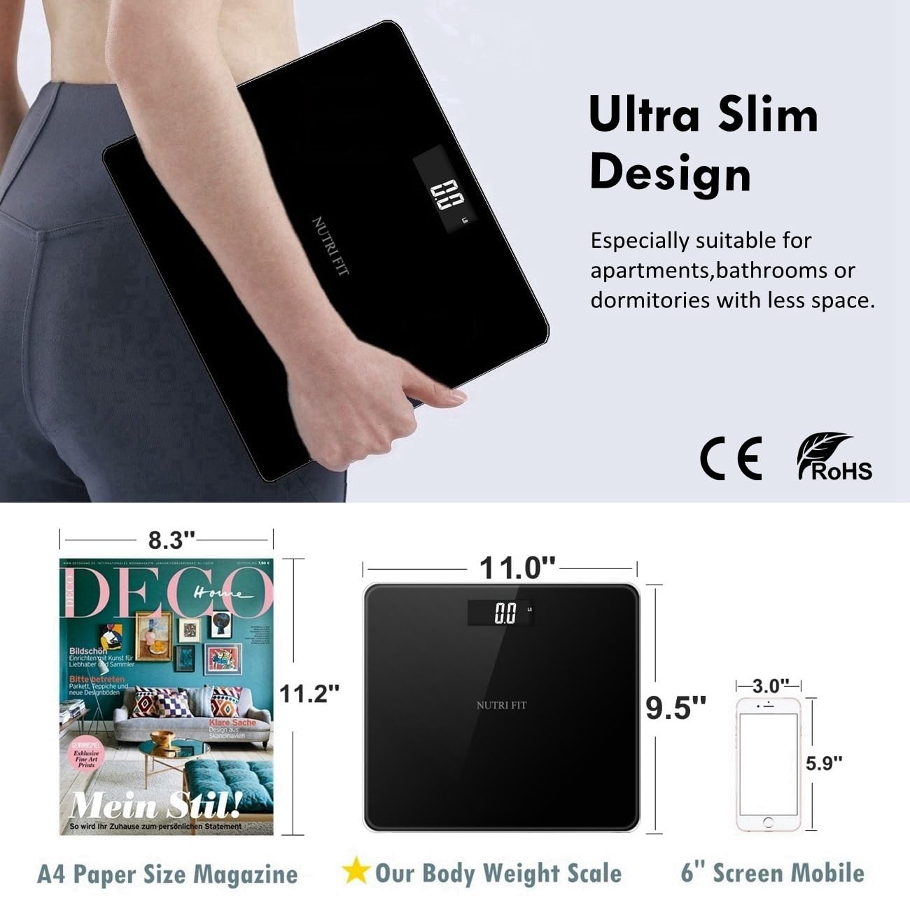 Digital Bathroom Scale for Body Weight 0.1lb with 2 AAA Batteries | 0.1lb Precision, 330lb Capacity, Backlit LCD