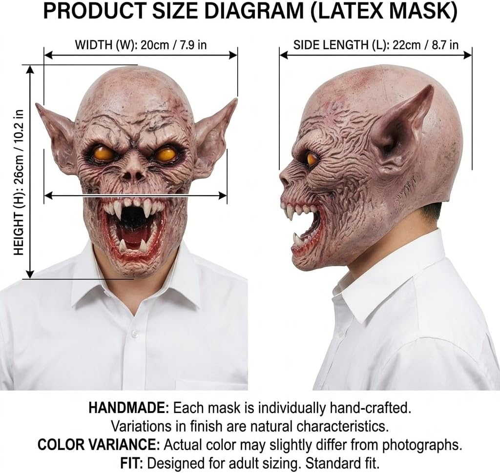 Scary Vampire Creature Mask Realistic Mutant Ghoul Headwear Horror Demon Face Cover Halloween Monster Costume Prop