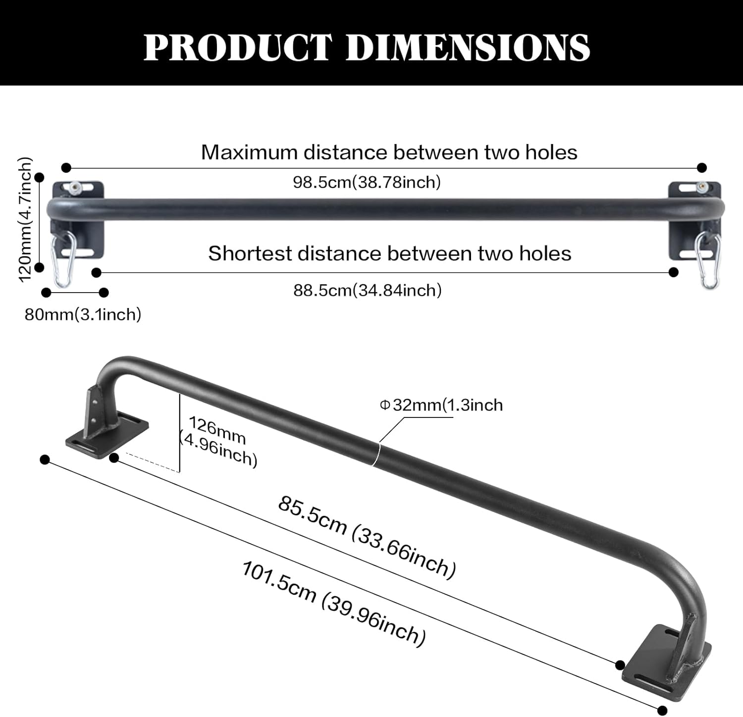 Wall Mounted Pull Up Bar, Door Frame Pull Up Bar for Home Gym, Professional Drill-Required Chin Up Bar for Secure