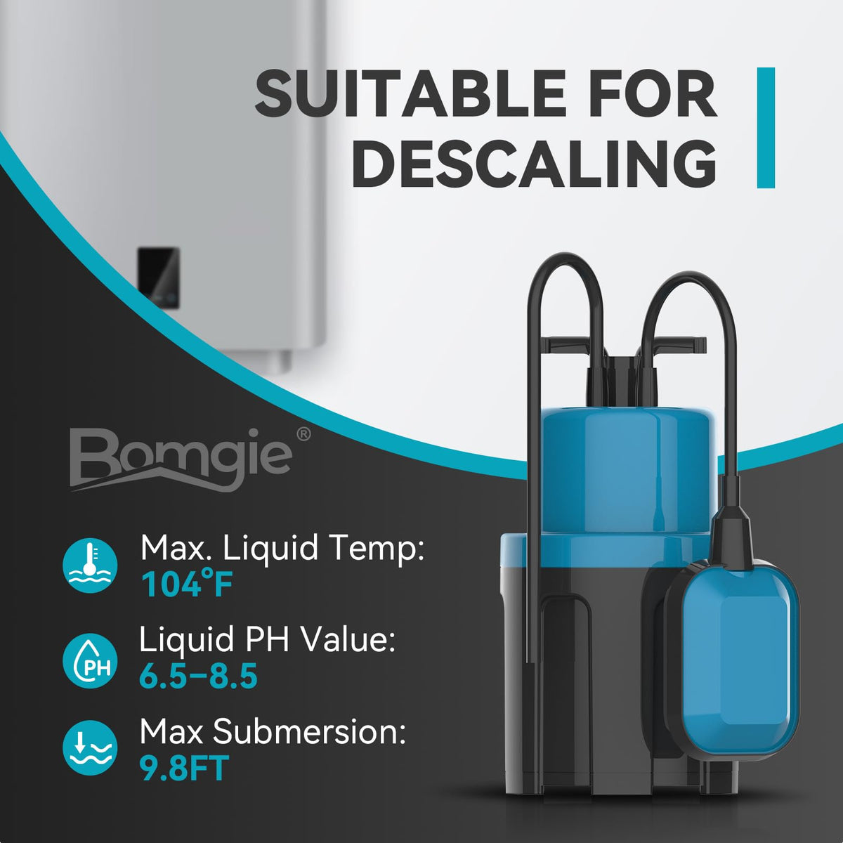 BOMGIE 1/2HP Sump Pump 1080GPH Submersible Water Pump with Float Switch