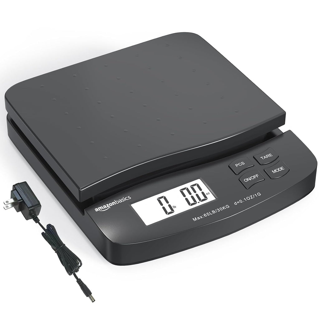 Digital Postal Shipping Scale with Tare Function, AC Adapter, 65 lb Capacity, 0.1 oz Readability, LCD Display, Black