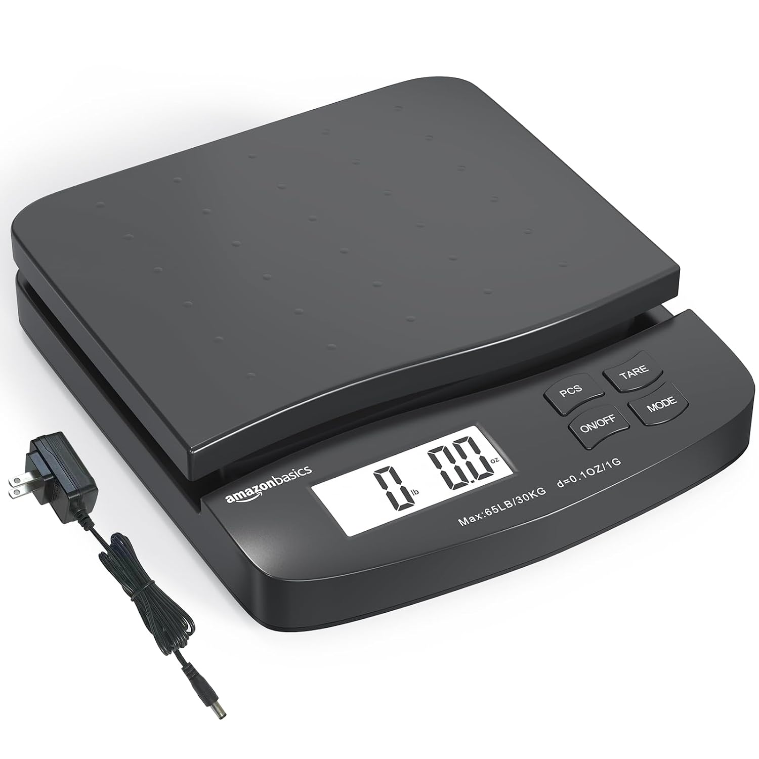 Digital Postal Shipping Scale with Tare Function, AC Adapter, 65 lb Capacity, 0.1 oz Readability, LCD Display, Black