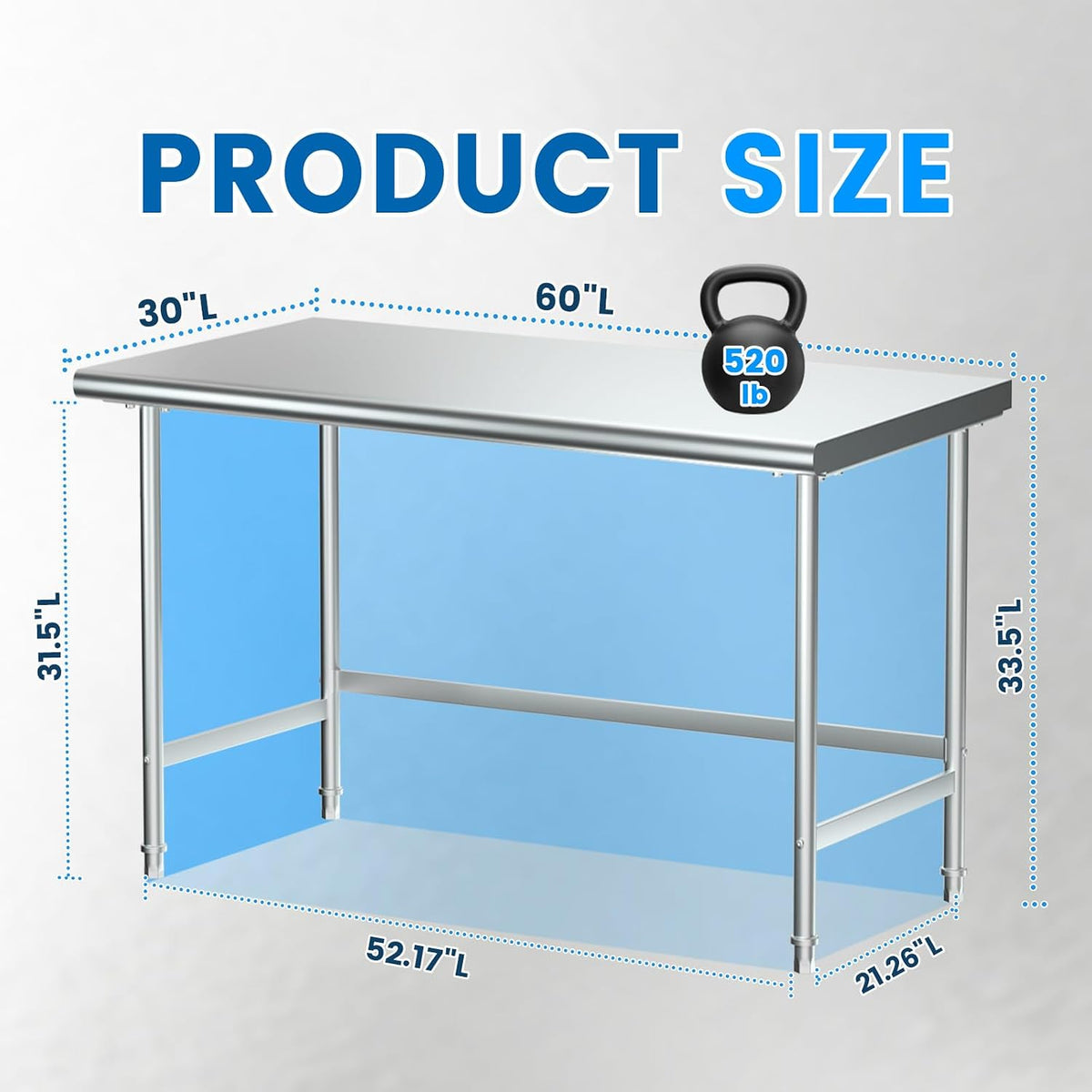 Open Base Stainless Steel Table 30"x60" Commercial Prep Work Table