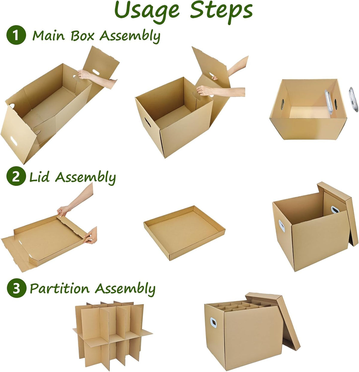 3 Sets Moving Boxes with Two-layer Divider Kits, 16 x 13 x 13 Inch Box with Lid for Glassware Wine Packing Kitchen