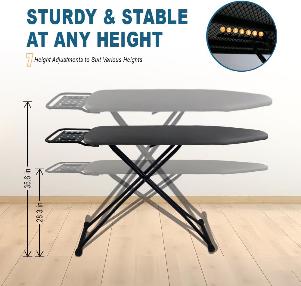 Ironing Board Full Size, Heat Resistant Cover Iron Board with Steam Rest, Ultra Thick Padding, Height Adjustable