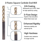XYunEnZ 1/4" 3-Flute Square End Mill ZrN Coated Carbide, 5Pcs