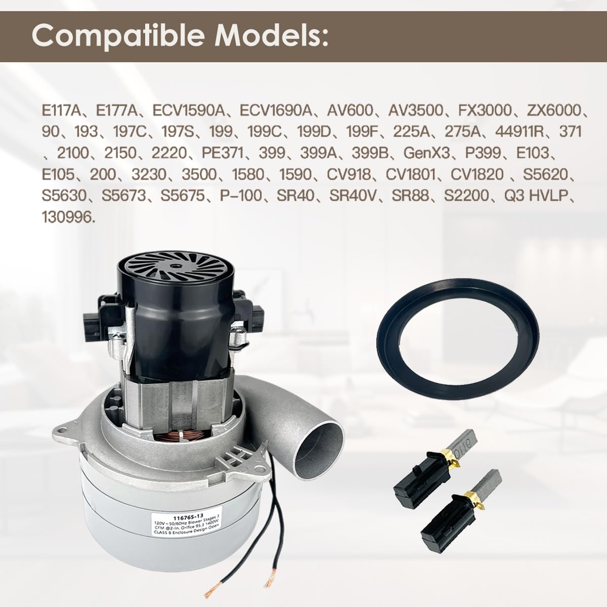 Upgraded 116765-13/00 Central Vacuum Motor,120v