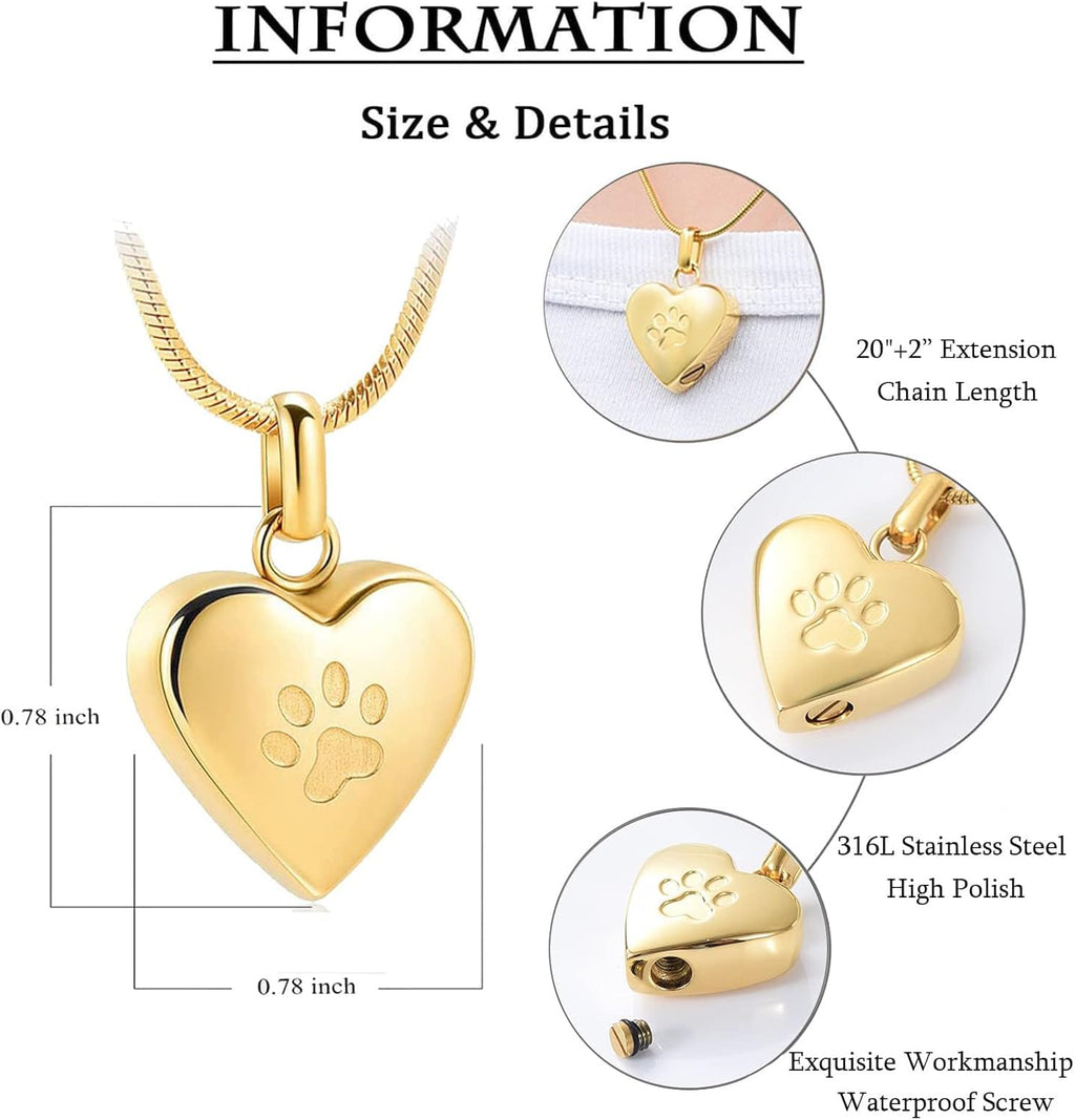 Pet Cremation Jewelry for Ashes Pendant Paw Print Pet Heart Urn Necklace Memorial Keepsake Jewelry for