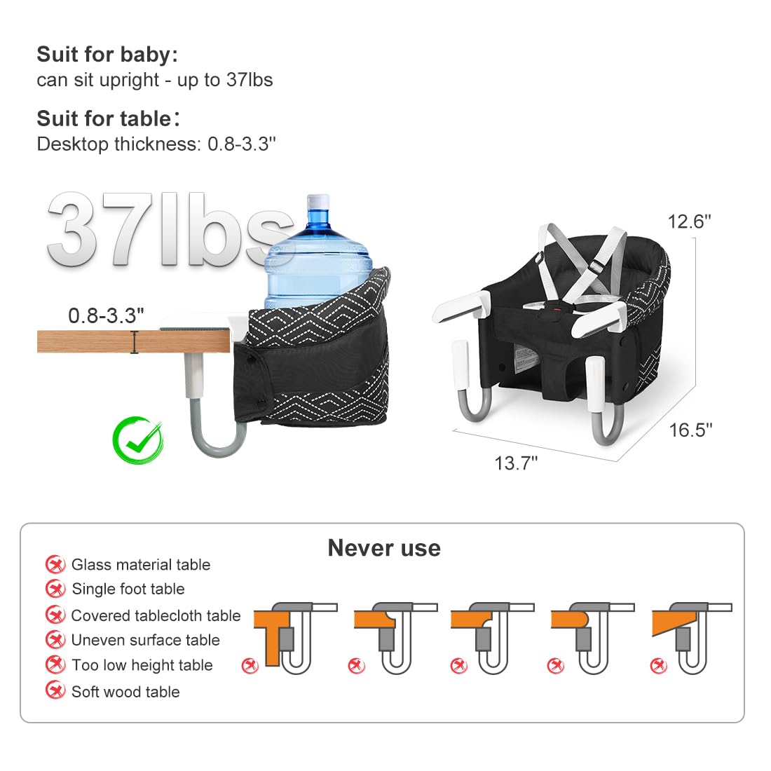 Portable High Chair for Table,Hook On High Chair that Attaches to Table,Space Saver Clip On Counter Seat for