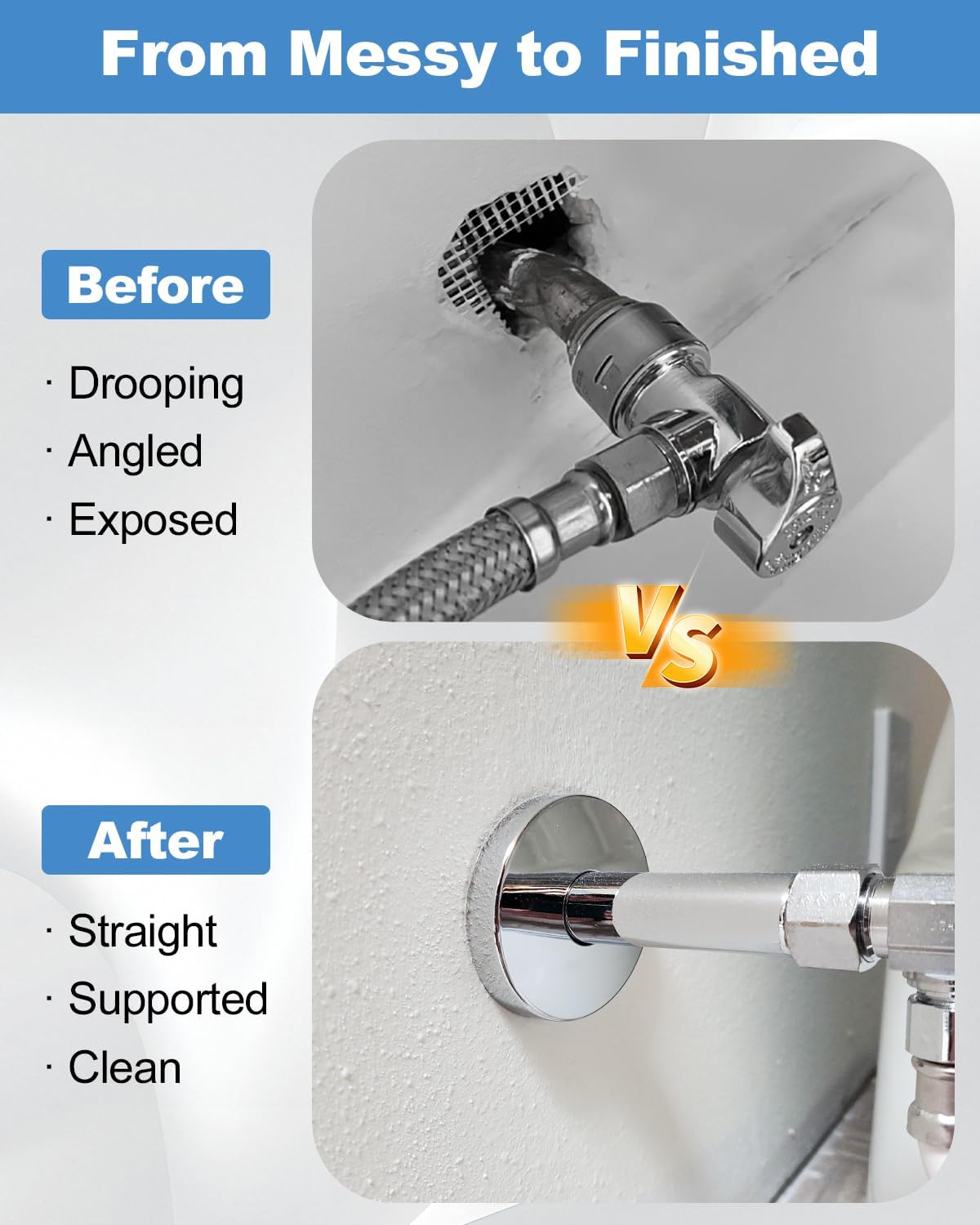 1/2 Inch PEX Stub Out Support, Toilet Water Line Cover, Chrome-Plated Metal