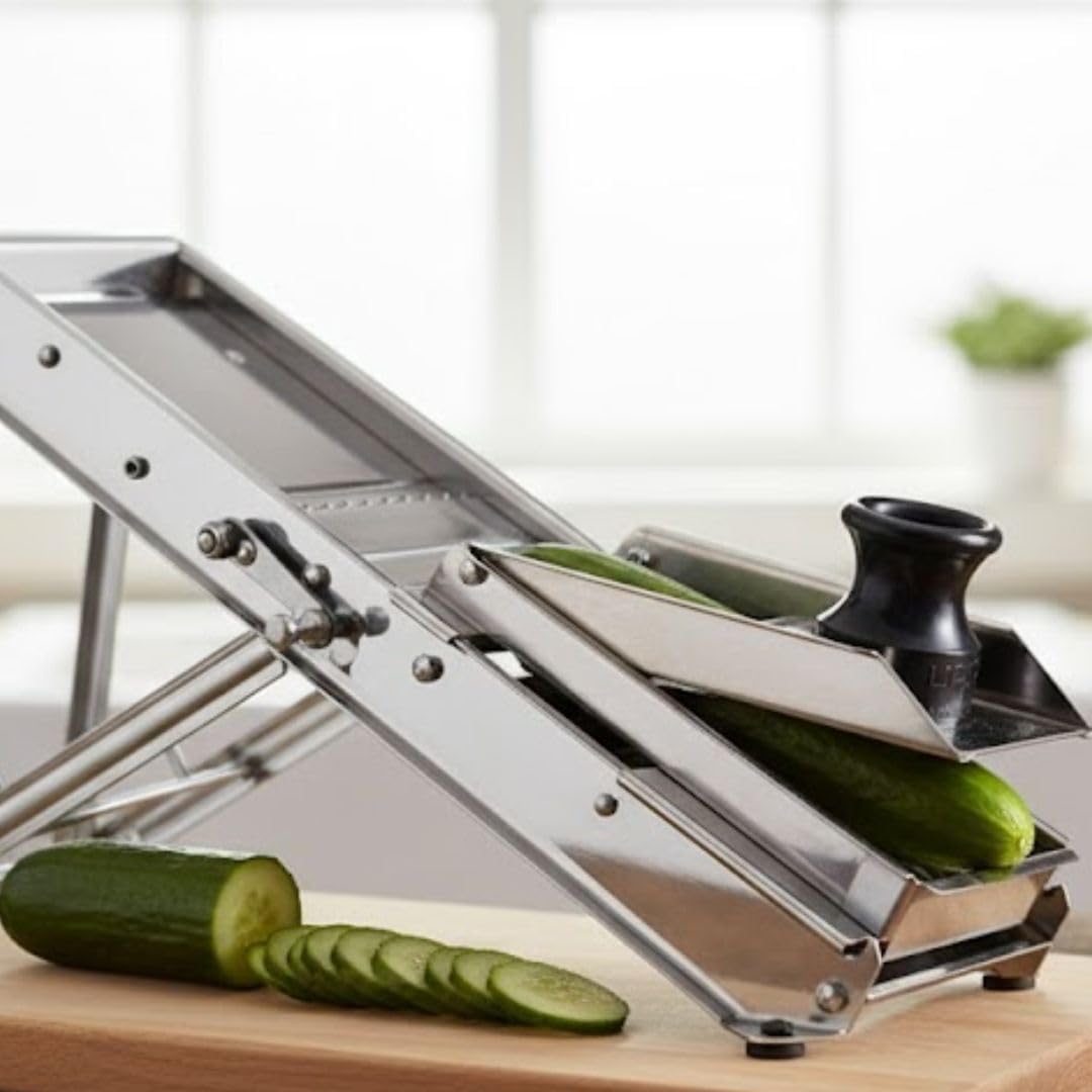 Stainless Steel Adjustable Mandoline Food Slicer with 2 Blades Safety Hand Guard- Mandoline Slicer Vegetable Chopper