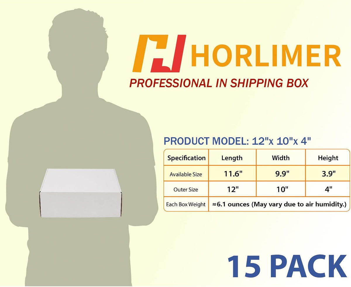 12x10x4 inches Shipping Boxes Set of 15, White Corrugated Cardboard Box for Mailing, Packaging, Small Business