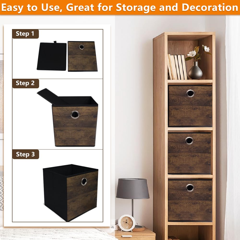 4 Pack Durable Storage Cube Bins with Wood Grain,Thickened Fabric Box,Storage Baskets for Open
