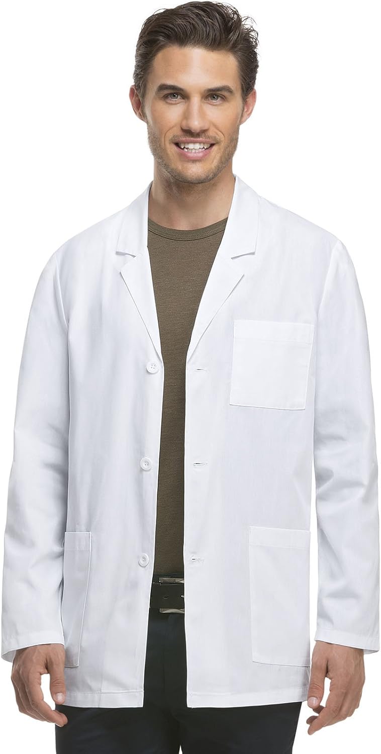 Mens Coat Lab Coat with 4 Pockets Notched Lapel with Three Button Closure - 81404