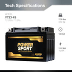 ExpertPower YTZ14S / ETZ14S Motorcycle Battery 12V 11.2Ah SLA AGM, 230 CCA