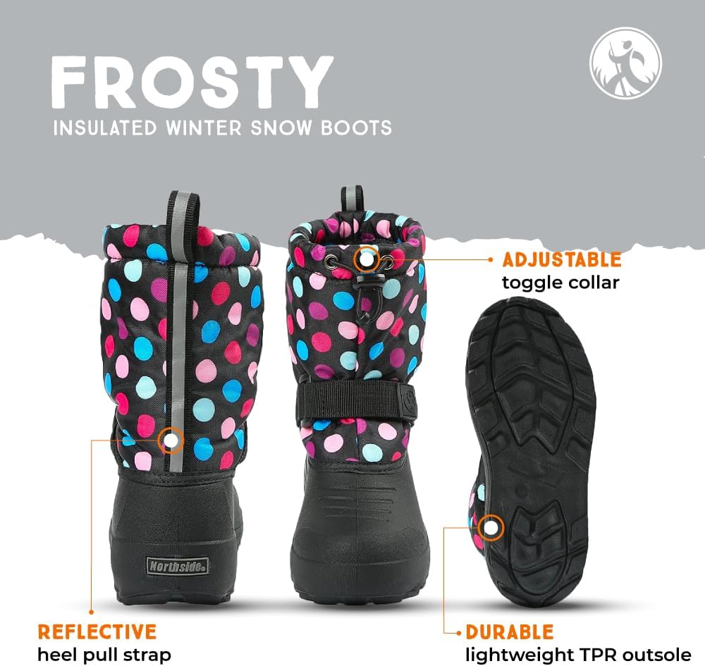 Frosty Insulated Winter Snow Boots for Girls and Boys with Rugged, Water Resistant Nylon Upper, Quick-Drying Lining