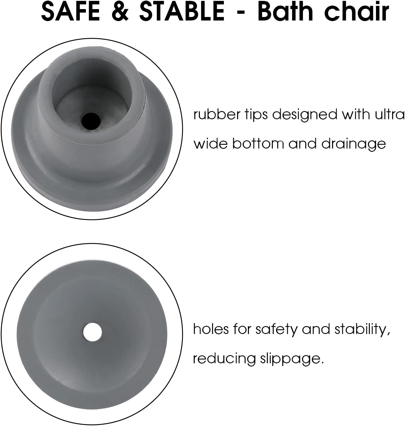 Heavy Duty Shower Chair Leg Caps 4 Pack - Replacement Rubber Feet for Bath Seat, Stools - Non Slip Tips With Suction