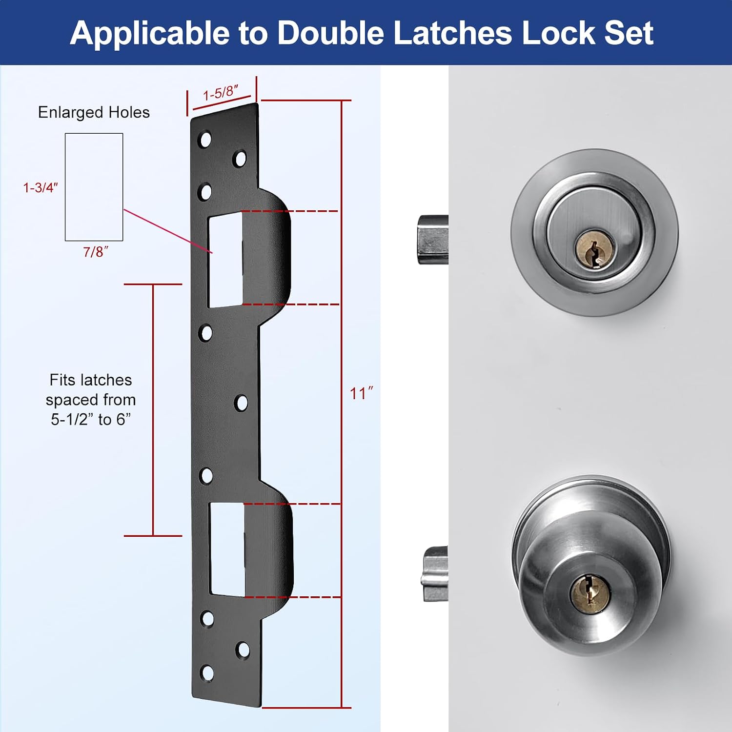 Door Strike Plate Double Opening, with Reinforced Torx Screws, Bit | Matte Black Powder Coat, Heavy-Duty Hardened