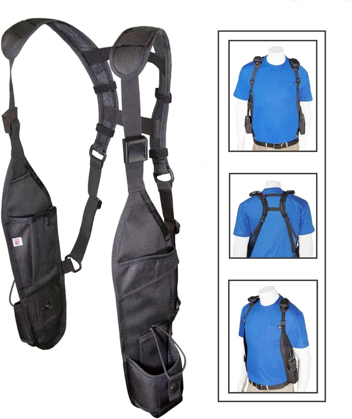 USH-300D Double Radio Holster for Two-Way Radios - Hands-Free Shoulder Harness with Adjustable Pouches for Motorola