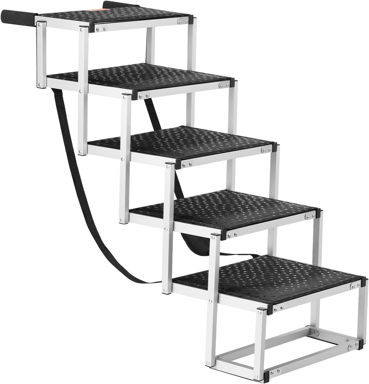 4-Step Dog Car Steps, Folding Dog Ramp with Nonslip Surface, Portable Pet Steps in Aluminum for Car, SUV and Truck
