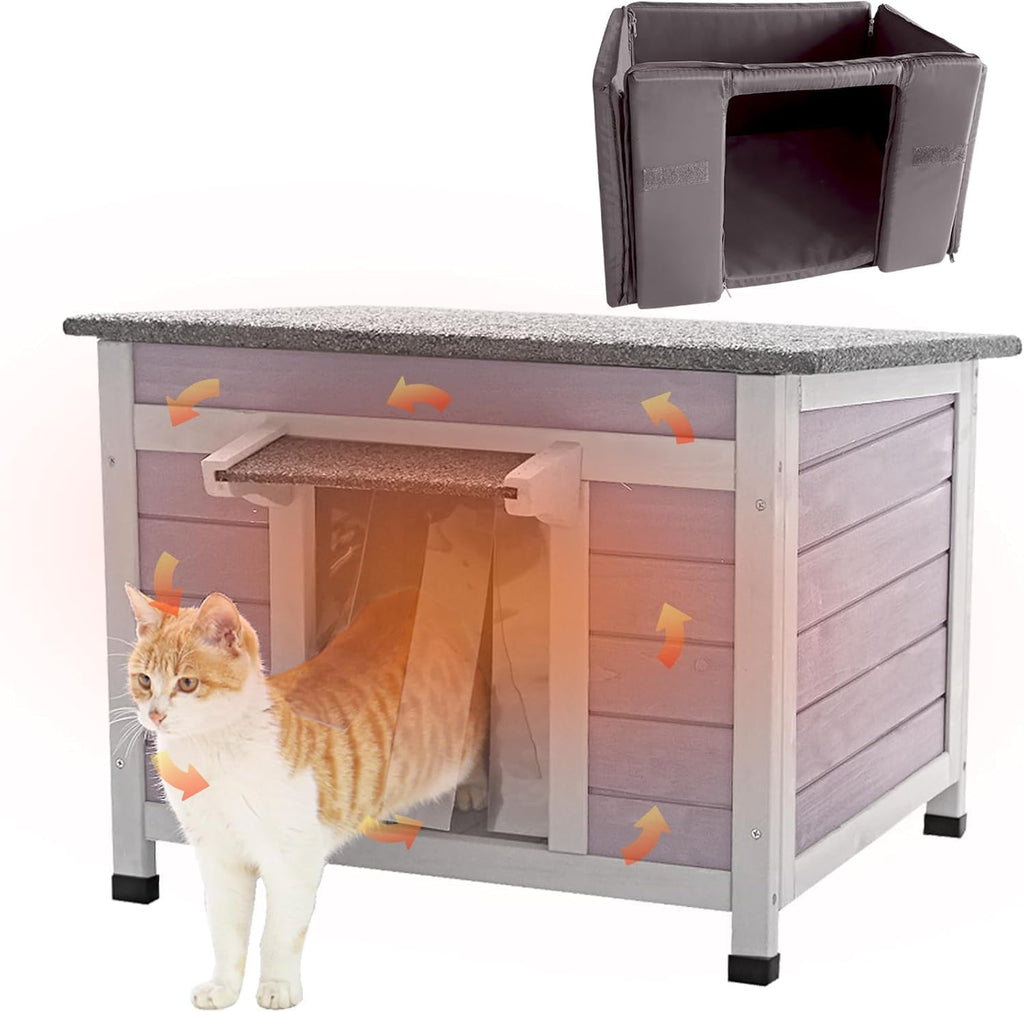 Cat House Outdoor Insulated Feral Kitty Shelter with Liner Keep Warm for Winter,Waterproof Cat House for Cats,Large
