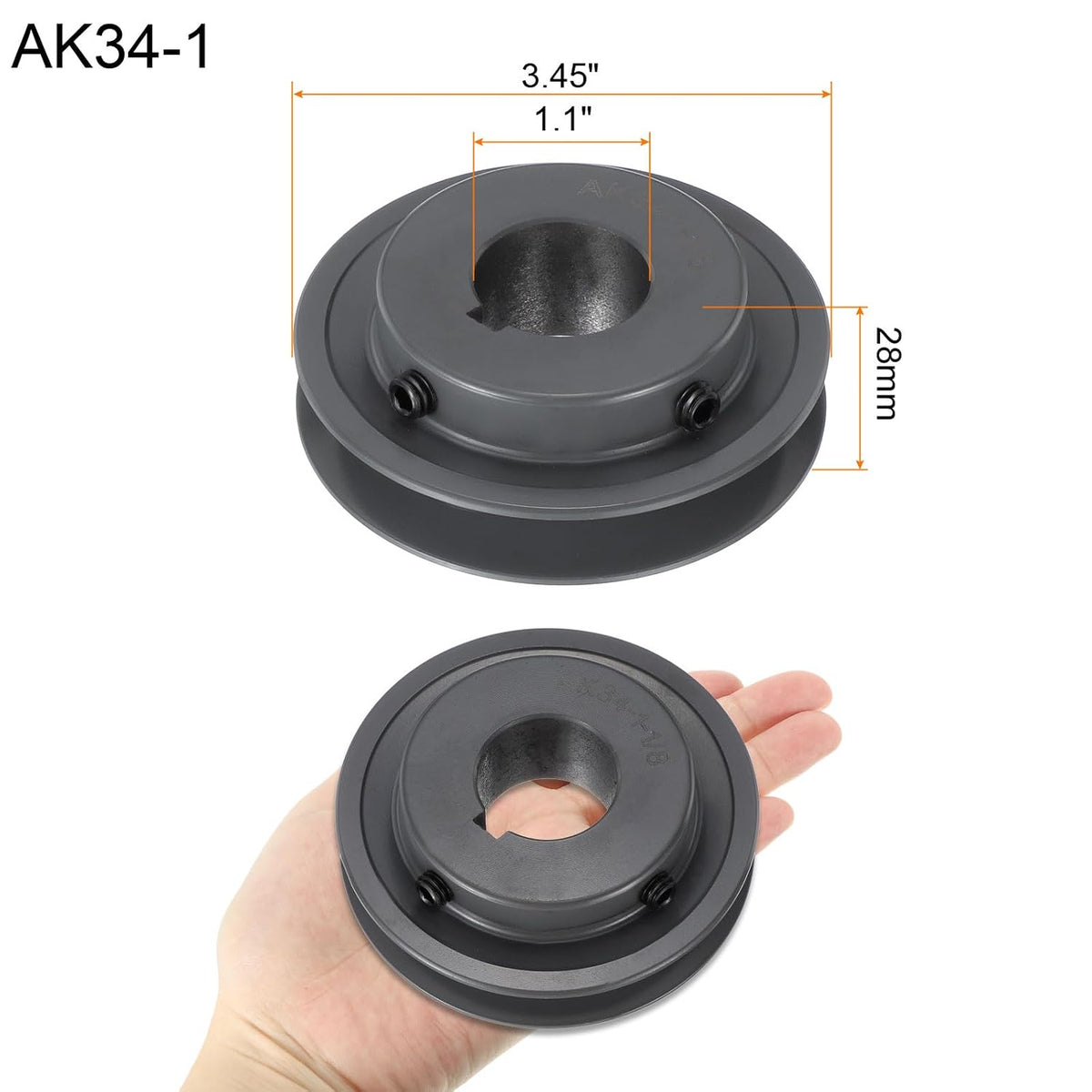 uxcell AK34-1 V-Belt Sheave 1.1" Bore, 3.45" OD, Single Groove Web Sheave