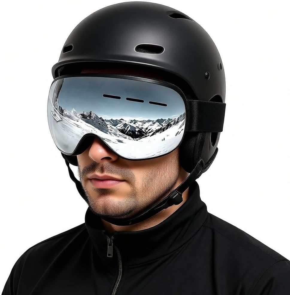 Ski Goggles - REVO Anti-Fog Lens, UV400 Protection, TPU Frame, for Men & Women (Silver & Gray Lens)