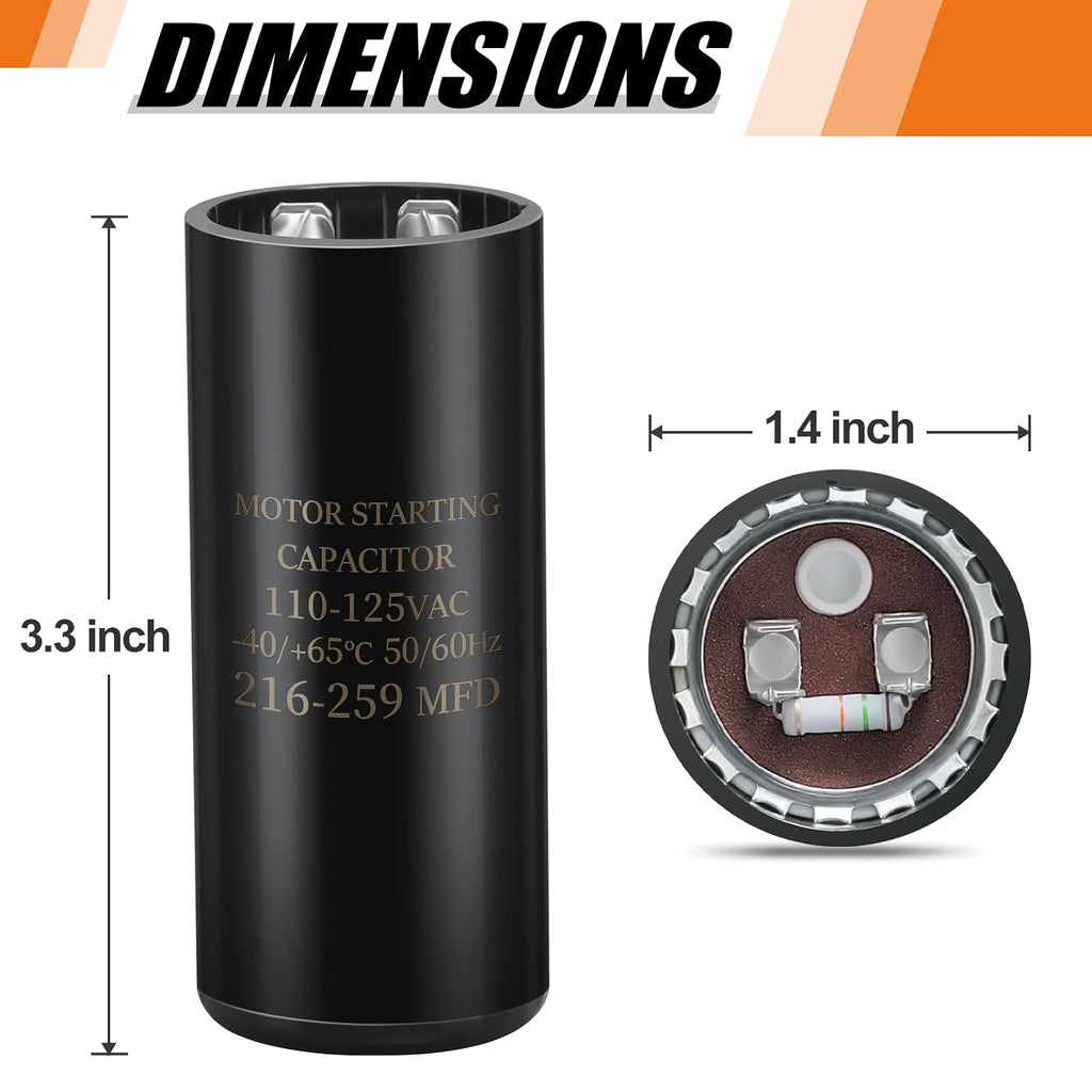 216-259 uf/MFD 110-125V VAC 50/60 Hz AC Electric Round Start Capacitor Universal Replacement for Electric Motor Applications