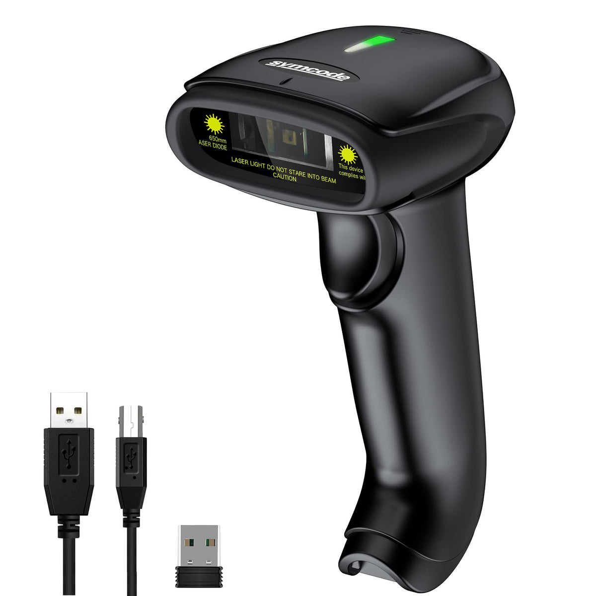 USB Wireless Barcode Scanner, 2.4GHz Handheld Automatic 1D Laser Barcode Scanner Reader 328 Feet Transmission