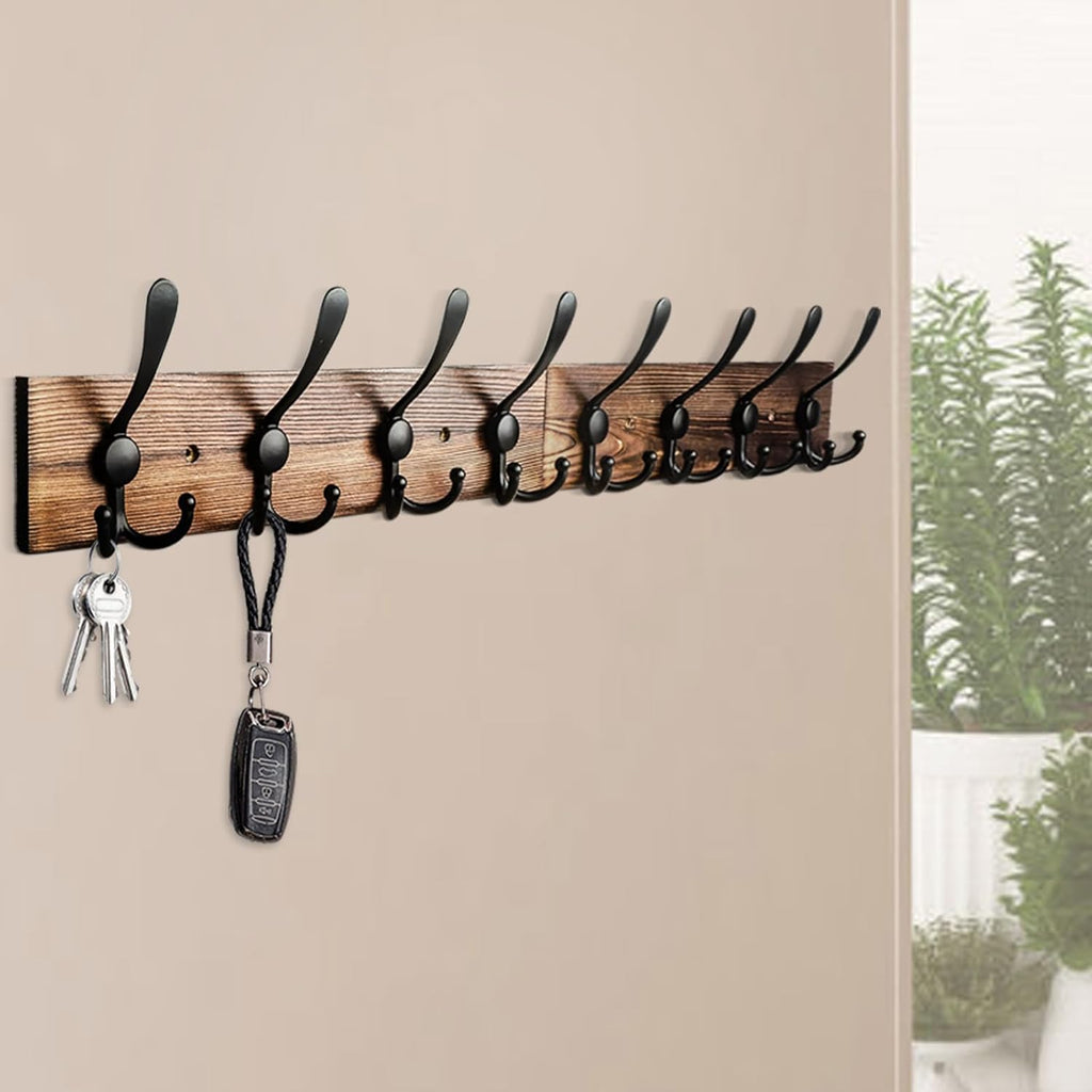 Coat Rack Wall Mount 31.5'' Coat Hanger Wall Mount Burnt Brown Coat Hooks for Wall Rustic Towel Racks for Bathroom