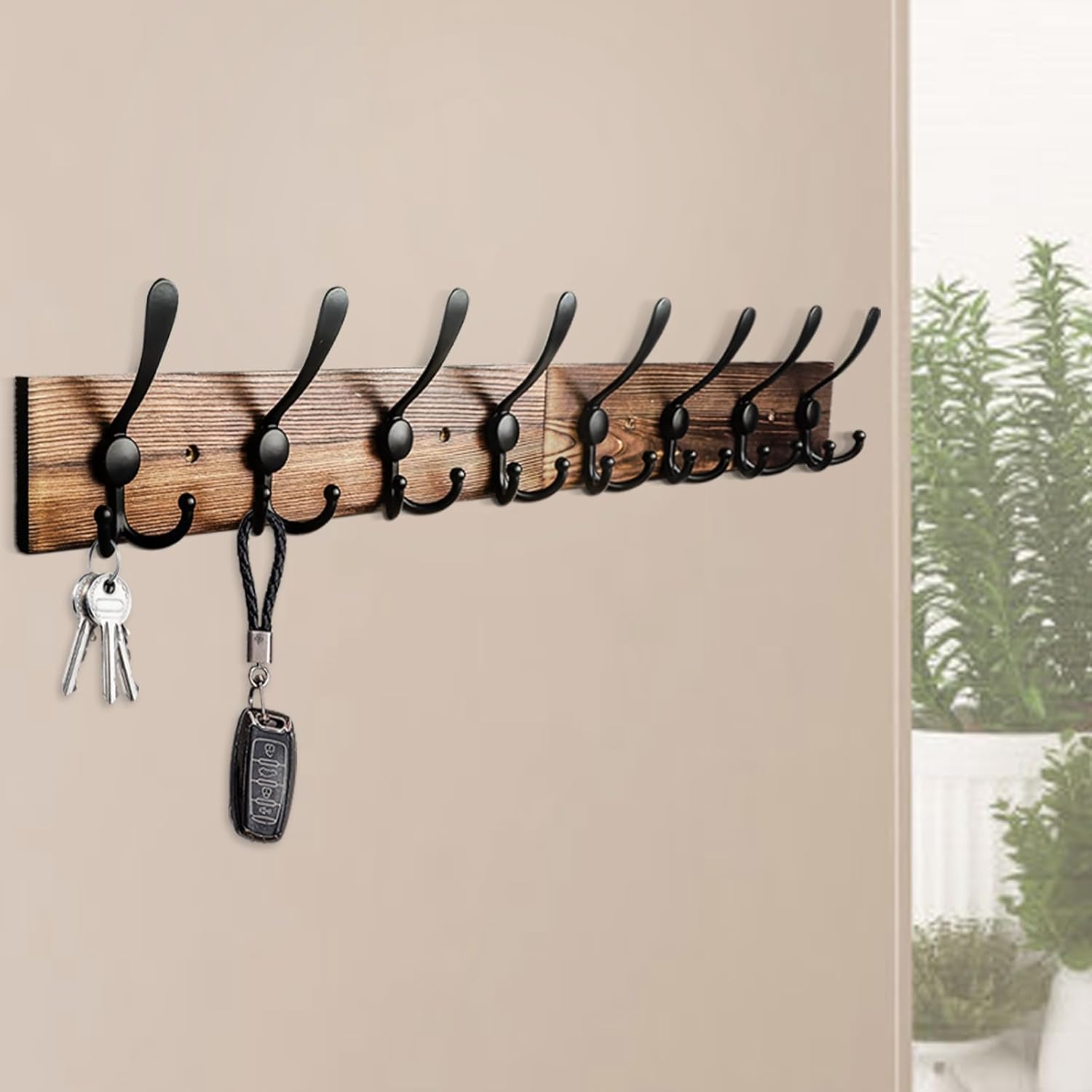 Coat Rack Wall Mount 31.5'' Coat Hanger Wall Mount Burnt Brown Coat Hooks for Wall Rustic Towel Racks for Bathroom