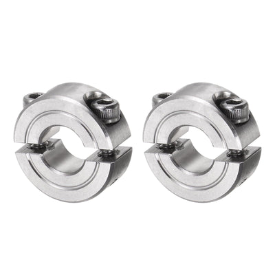 uxcell 2pcs Double Split Clamp-On Shaft Collar for 3/8" Shaft, Two-Piece Clamping Collar, 7/8" OD, 11/32" Width, 304 Stainless Steel Axle Collar Clamp, Set Screw Style