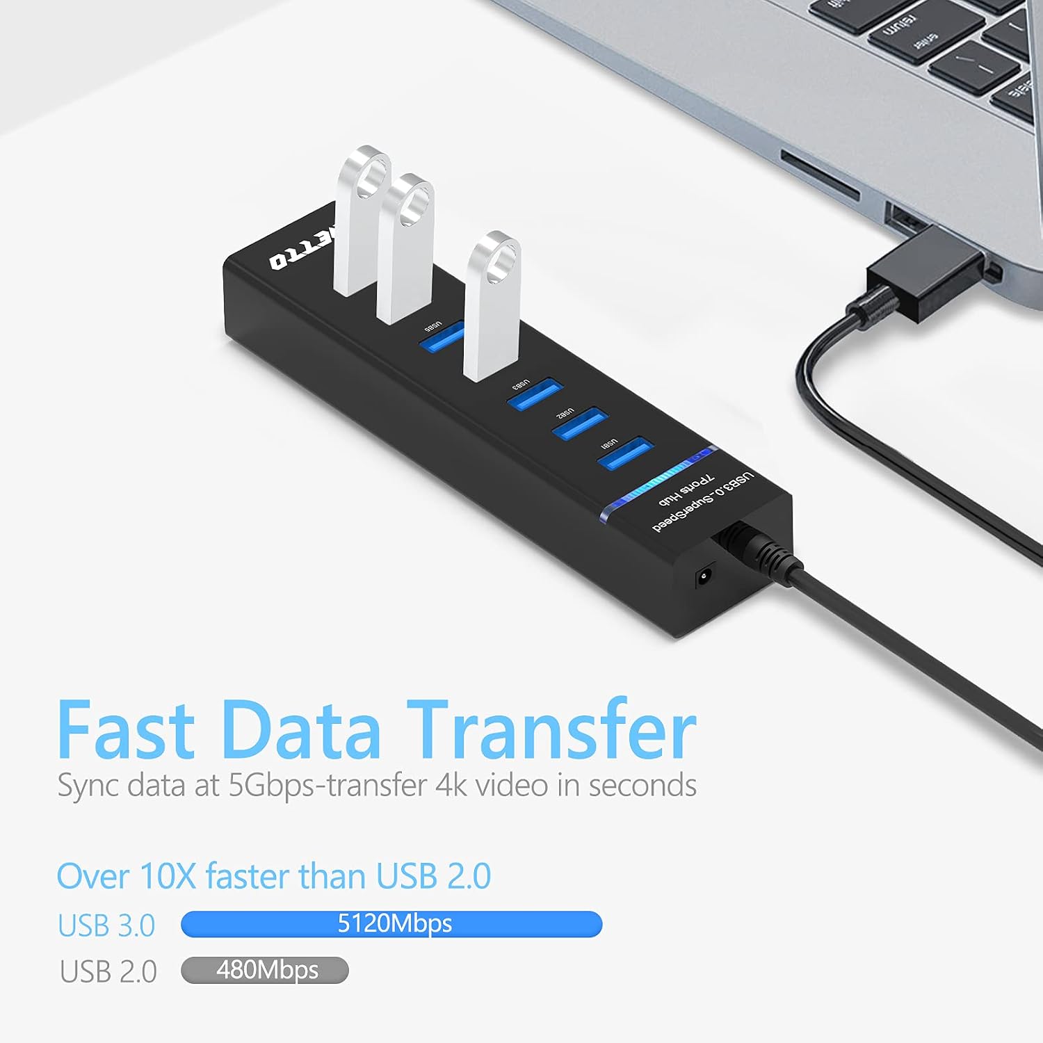 7-Port USB 3.0 Hub, IVETTO Data USB Hub Splitter with 3.3ft Long Cable for Laptop, PC, MacBook, Mac Pro, Mac mini