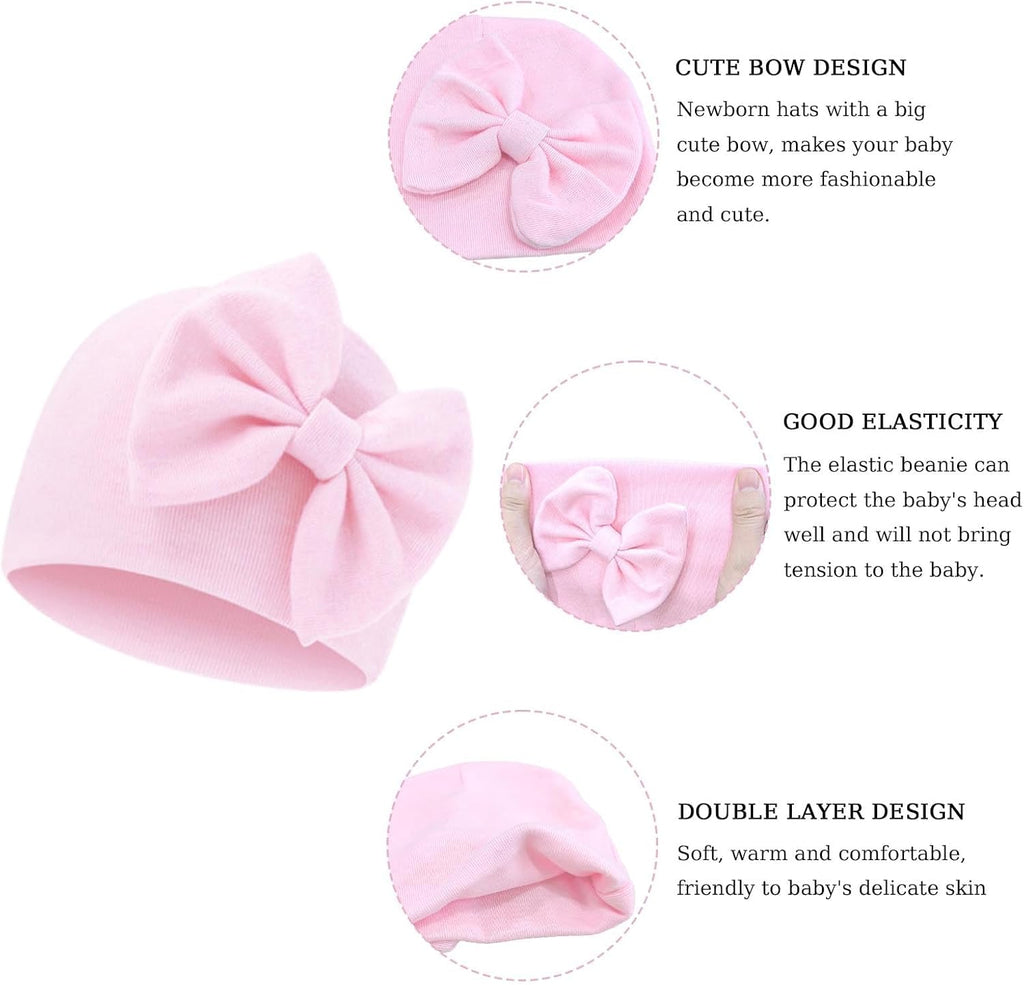 Newborn Baby Hats Mittens Sets Bow Infant Caps Gloves No Scratch Mitten Beanie Set for 0-6 Months Girls