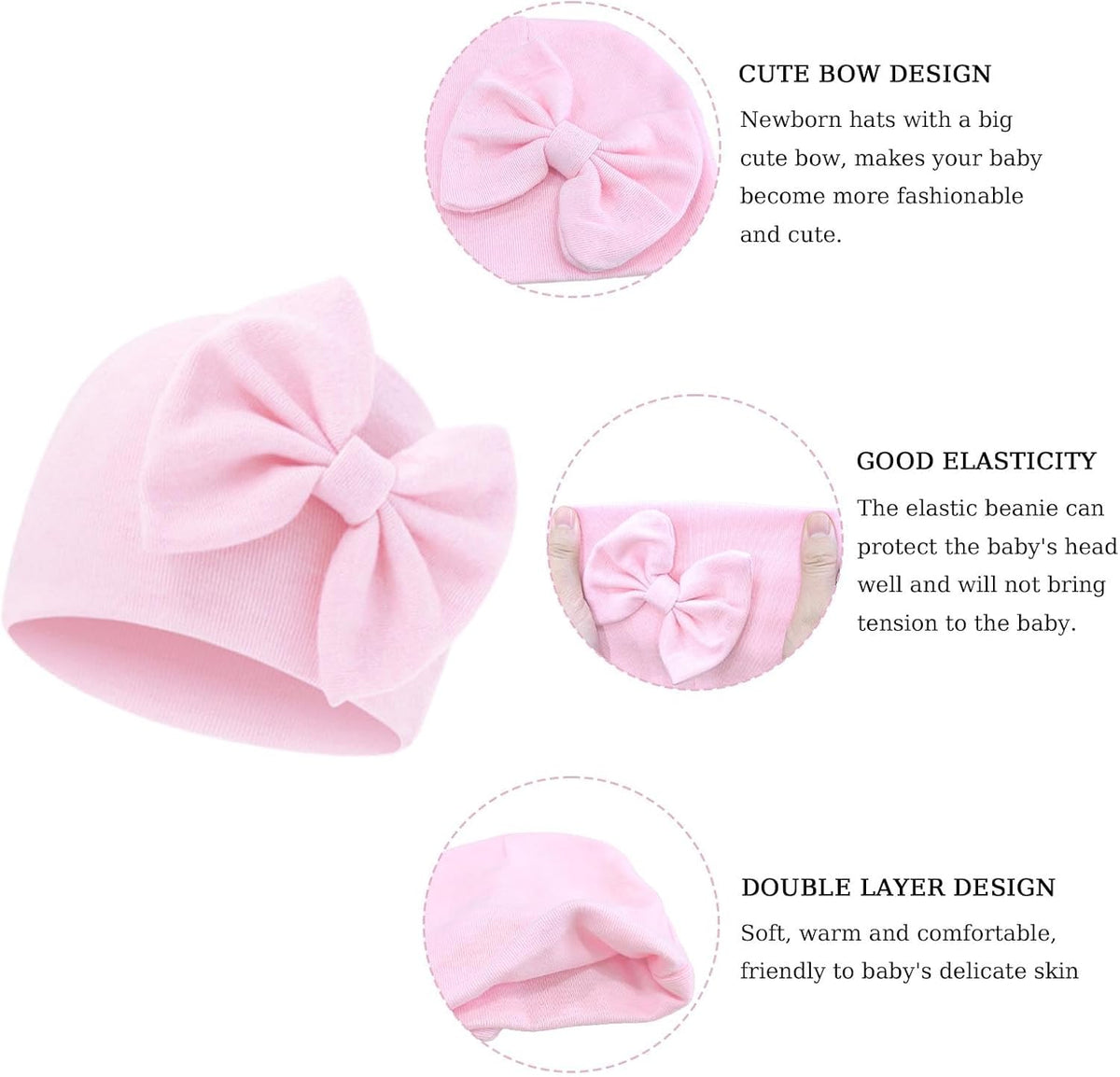 Newborn Baby Hats Mittens Sets Bow Infant Caps Gloves No Scratch Mitten Beanie Set for 0-6 Months Girls