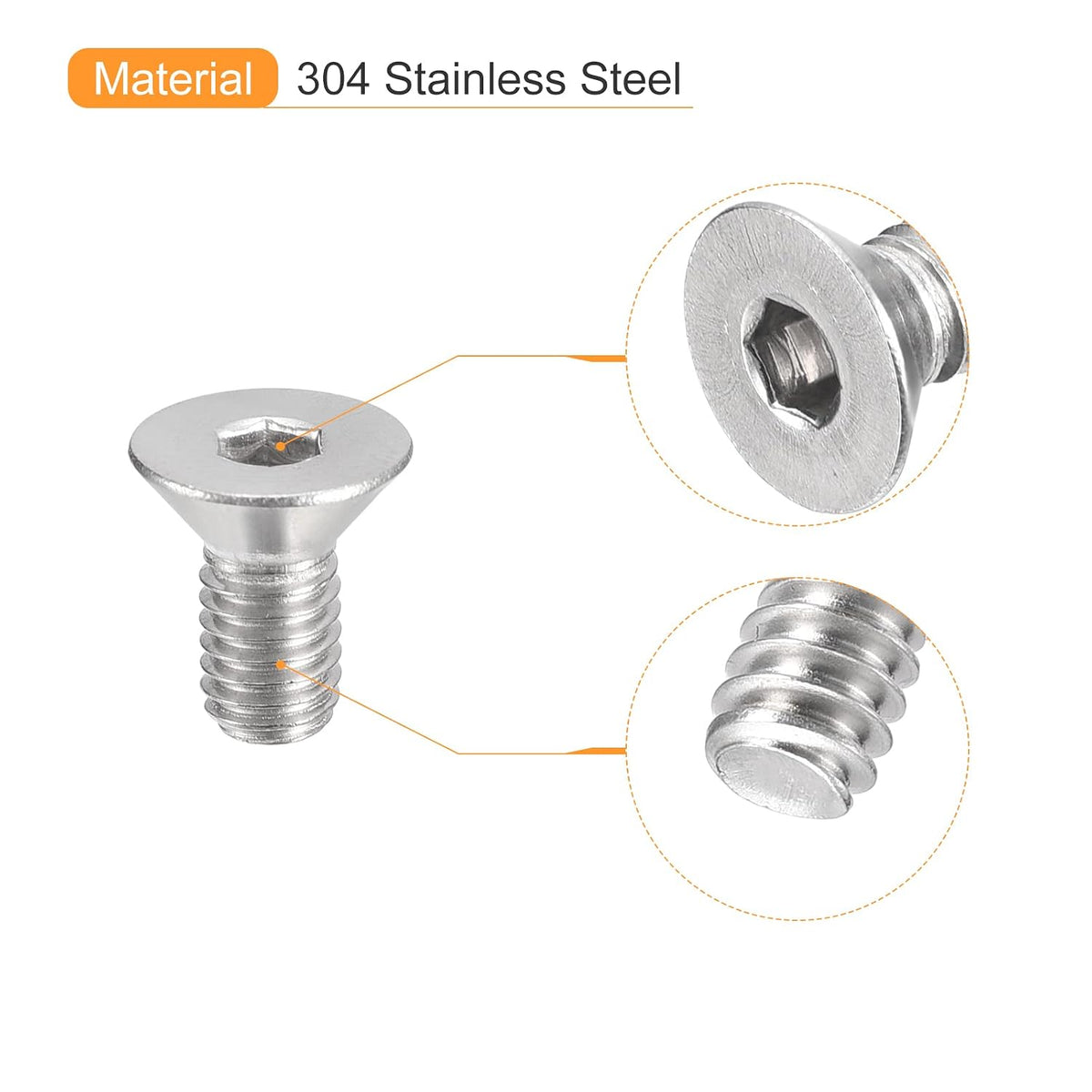 uxcell #10-32x3/8 Flat Countersunk Head Socket Cap Screws, 50Pcs 304 Stainless Steel Hex Socket Flat Head Screws, Full Thread, Countersunk Bolts
