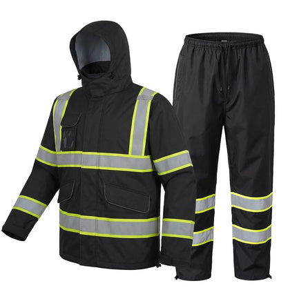 Class 3 Hi Vis Rain Suit, Waterproof Reflective Jacket Pants Set