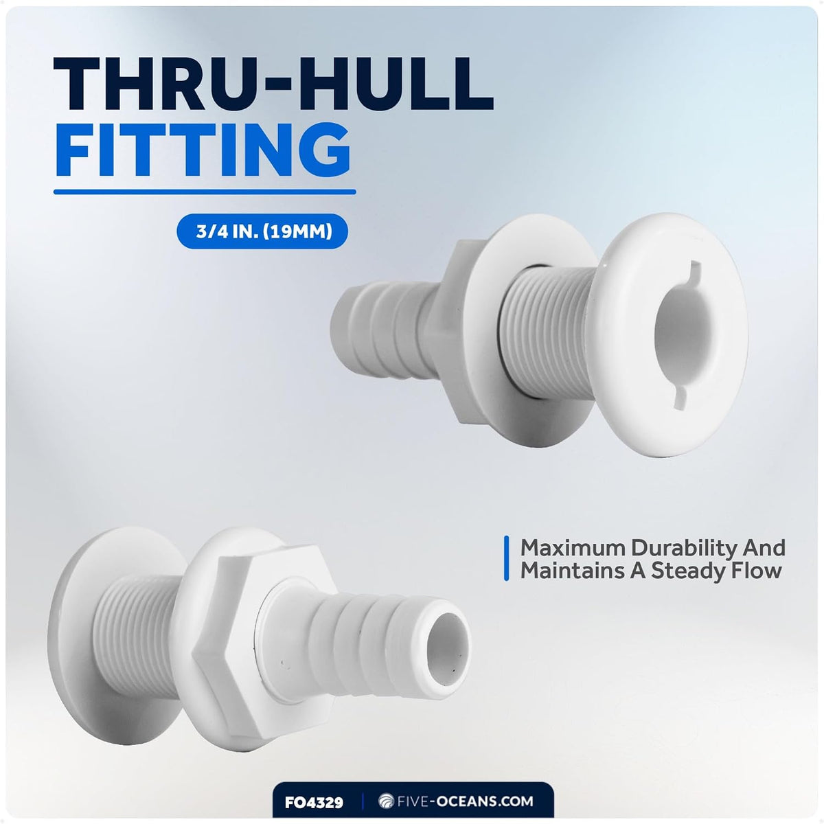 Five Oceans 3/4" Hose Bilge Pump Plumbing Kit, 7-Feet Kink-free Flexible PVC, 2 Stainless Steel Hose Clamps and Tru-Hull Fitting - FO4329