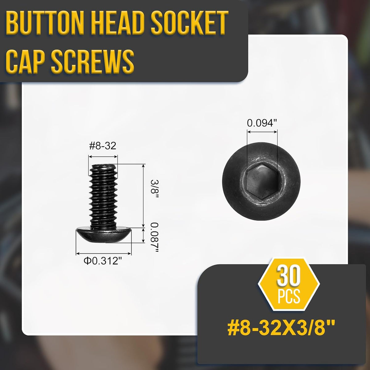 DTGN #8-32x3/8 Button Head Socket Cap Screw 30Pcs 304 SS Black Oxide