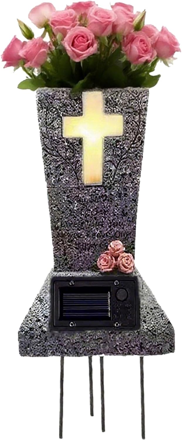 Cemetary Vase Solar Cemetery Grave Vase with LED Cemetery Vases for Grave with Spikes Decorations for Cemetery Grave