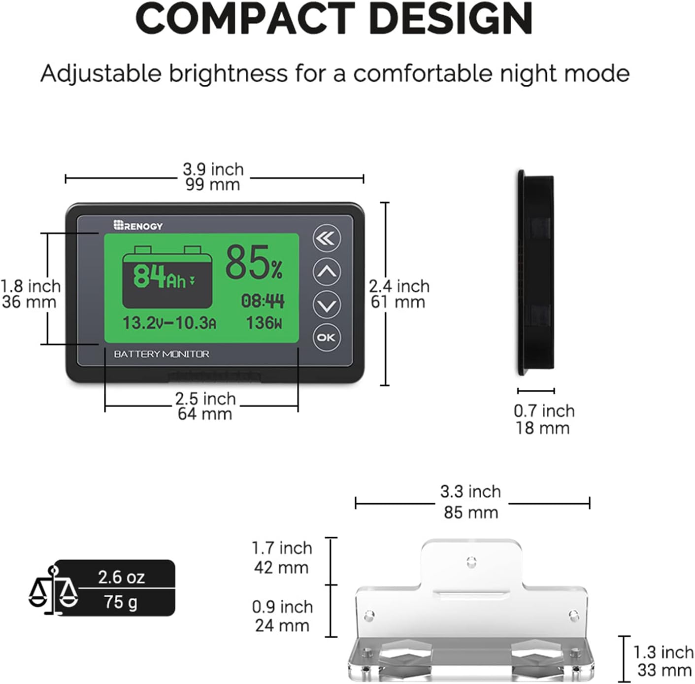 500A Battery Monitor, Tester with Shunt, Battery Meter Power System | High & Low Voltage Programmable Alarm, 10V-120V