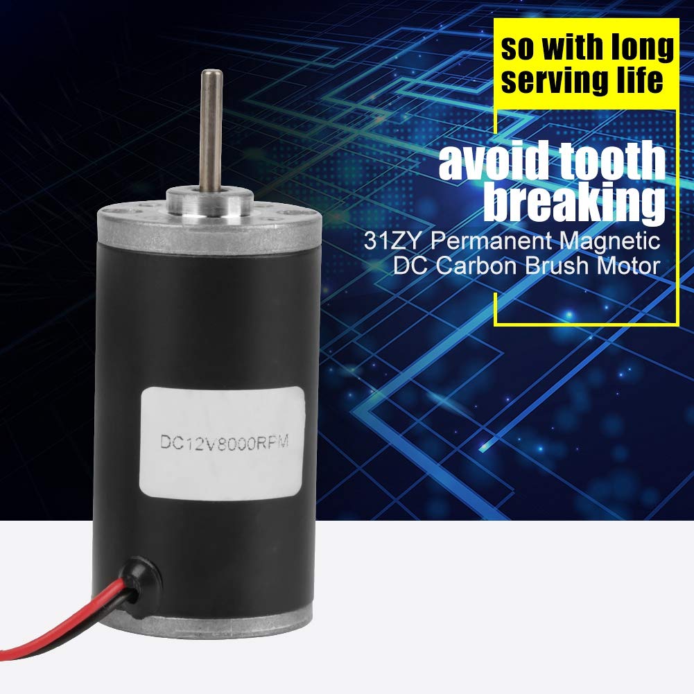 DC Motor, 6V/12V/24V 3500-8000RPM High Speed CWCCW Permanent Magnet DC Motor 31ZY High Power DC Carbon Motor for DIY, Permanent Magnet Motors (12V8000 RPM)